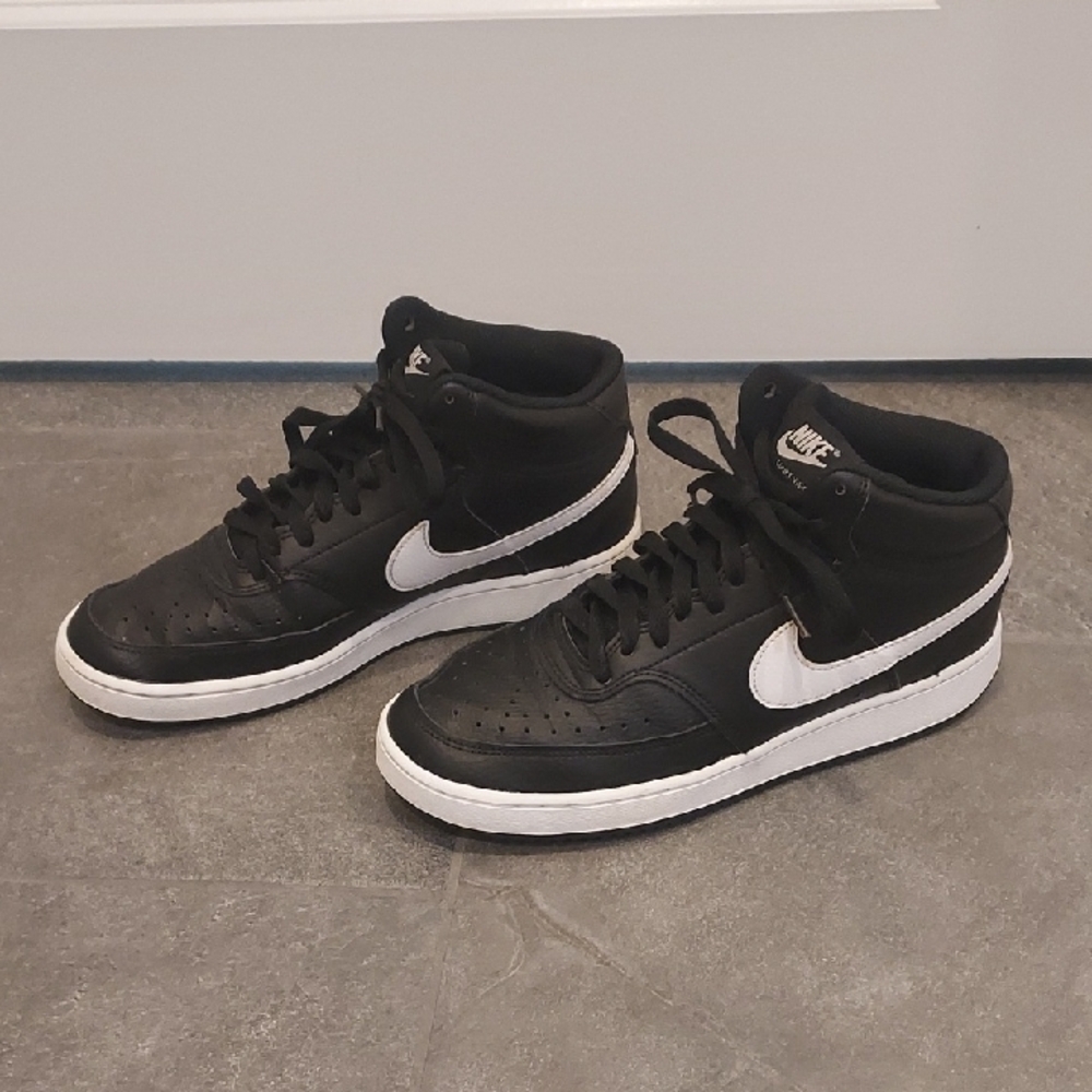 Nike Black and White High-Top Sneakers with Swoosh